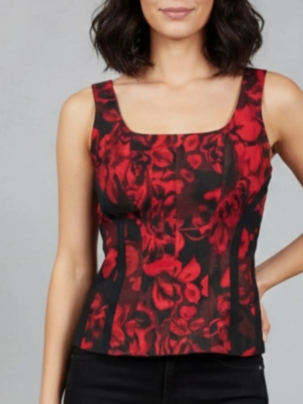Cache Red and Black Floral camisole bustier Tank Top small